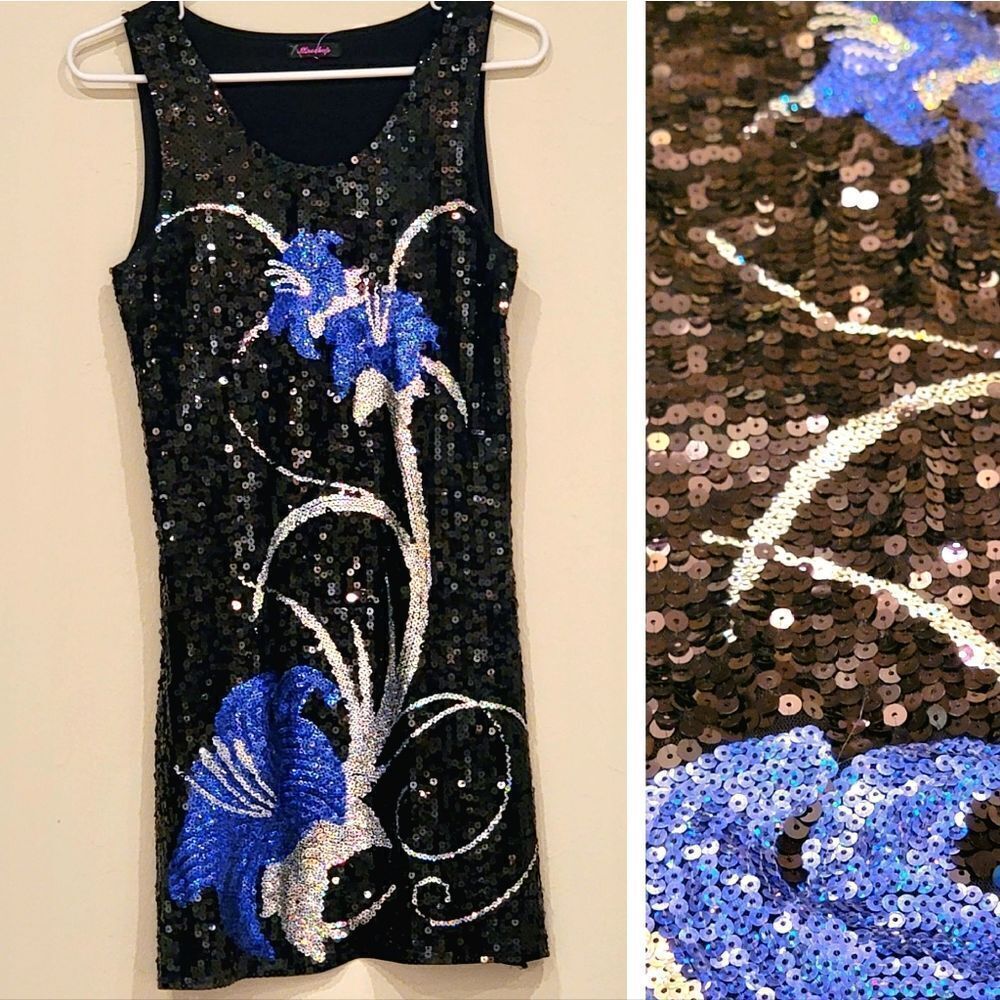 Miss Shop shiny metallic sequined mini sleeveless sheath dress. Size XS.